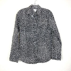 J. Crew Button Front Blouse Size S Black White Brown Pocket Stretch Office
